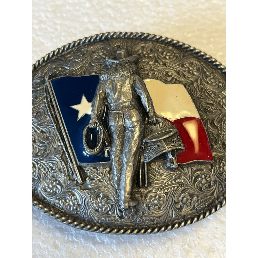 Texas Flag Cowboy Belt Buckle Oval Design - Picture 6 of 6